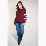 Striped Sleeve Italian Wool Blend Jumper in Berry/Fuchsia