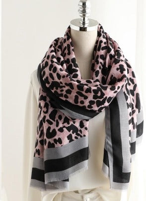 Pink/Grey Leopard Print Scarf