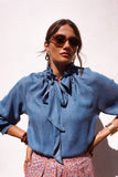 Blue Pussy Bow Blouse