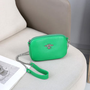 Crystal leather bee bag in Spring Green