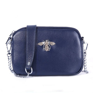 Crystal leather bee bag in navy