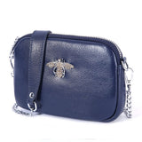 Crystal leather bee bag in navy