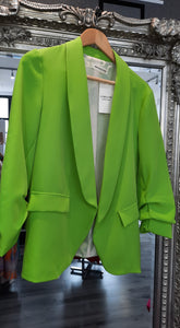 Lime green ruched sleeve blazer