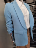 Pale Blue ruched sleeve blazer