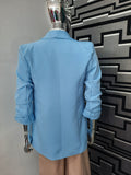 Pale Blue ruched sleeve blazer