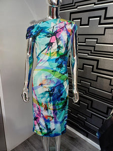 TIA Printed Ruched Shoulder Dress