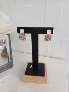 Square Diamanté Drop Earring Gold