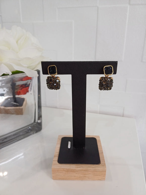 Square Diamanté Drop Earring Black