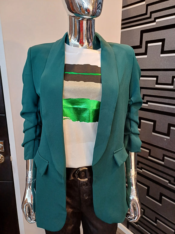 Teal Ruched Sleeve Blazer