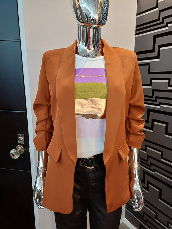 Rust Ruched Sleeve Blazer