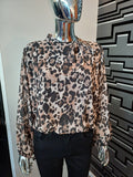 Leopard Tie Neck Blouse