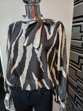 Black/Beige Print Tie Neck Blouse