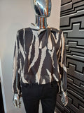 Black/Beige Print Tie Neck Blouse