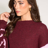 Striped Sleeve Italian Wool Blend Jumper in Berry/Fuchsia