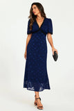 Navy Polka Dot Lace Trim Dress