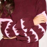 Striped Sleeve Italian Wool Blend Jumper in Berry/Fuchsia
