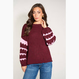 Striped Sleeve Italian Wool Blend Jumper in Berry/Fuchsia