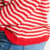 Striped Long Sleeve Italian Wool Blend Jumper in Red/Cream