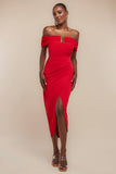 Goddiva Off Shoulder Chiffon Wing Scuba Crepe Midaxi