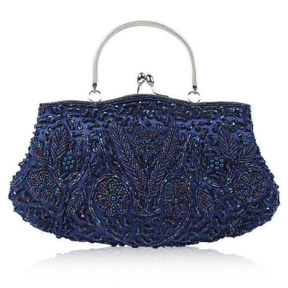 Vintage beaded clutch bag with handle in Navy