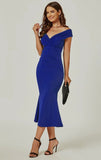 Bardot Pleated Midi Dress in Royal Blue