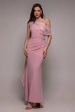 Lurex Pleated Bardot One Shoulder Cape Maxi Dress