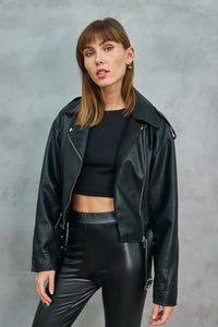 Black PU Biker Jacket