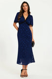 Navy Polka Dot Lace Trim Dress