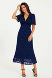 Navy Polka Dot Lace Trim Dress