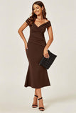 Bardot Pleated Midi Dress In Espresso