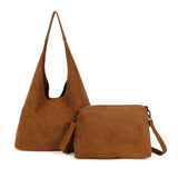 Coffee Soft Suede Slouch Bag Set