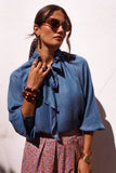 Blue Pussy Bow Blouse