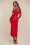 Goddiva Off Shoulder Chiffon Wing Scuba Crepe Midaxi
