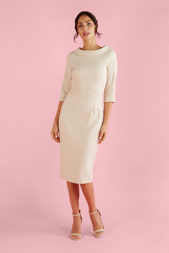 champagne pencil dress Champagne Petite Viscose Linen Tailored Statement Button Front Pencil Midi Dress