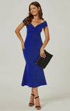 Bardot Pleated Midi Dress in Royal Blue