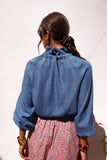 Blue Pussy Bow Blouse