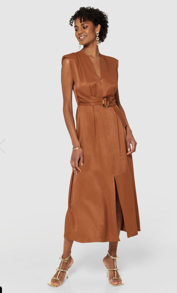 CLOSET LONDON BROWN MIDI A-LINE DRESS