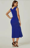 Bardot Pleated Midi Dress in Royal Blue