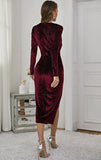 Star Night Sky Velvet Wrap Long Sleeve Midi Dress in Wine