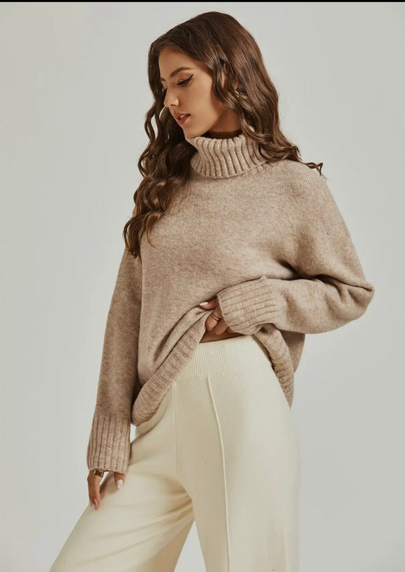 Beige High Neck Jumper