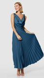 CLOSET LONDON NAVY PLEATED COWL NECK DRESS