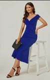 Bardot Pleated Midi Dress in Royal Blue