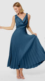 CLOSET LONDON NAVY PLEATED COWL NECK DRESS