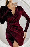 Star Night Sky Velvet Wrap Long Sleeve Midi Dress in Wine