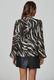 Silver Thread Zebra Print Long Sleeve Blouse Top in Black