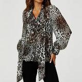 Tie Detail Long Sleeve Blouse Top in Beige