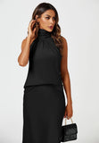Satin Halter Neck Tie Back Top in Black