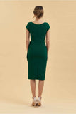 Forest Green Hourglass Faux Wrap  Pencil Dress