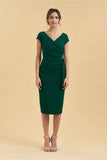 Forest Green Hourglass Faux Wrap  Pencil Dress