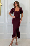 Darcie Flaired Sleeve Frill Midi Dress Berry